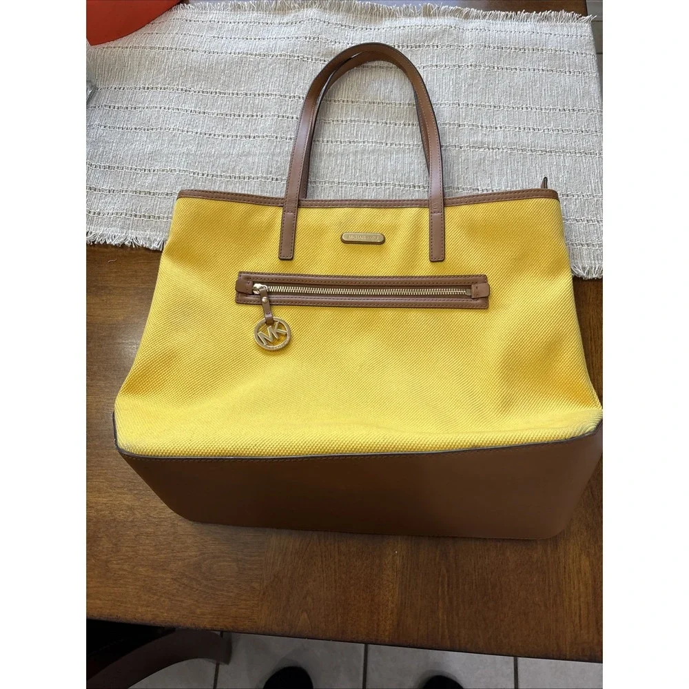 Michael Kors Jetset Bright Yellow Canvas With‎ Brown Trim